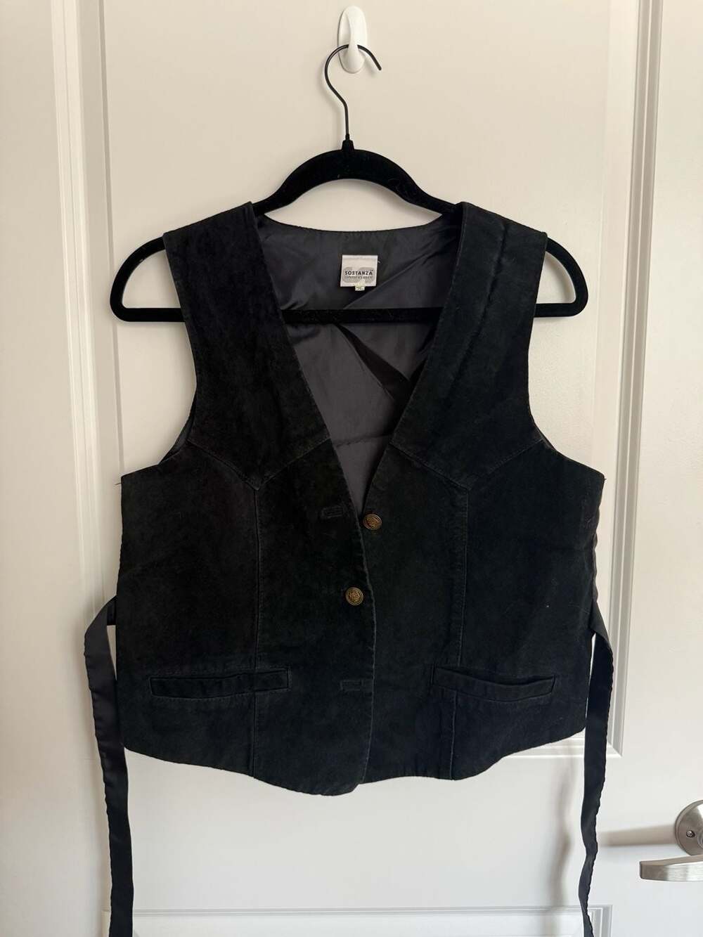 Vintage Sostanza Contemporary Apparel Black Suede Leather Button-Front Vest